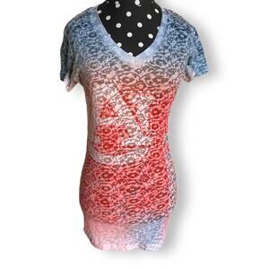 Pressbox Womens Tee Size Large Auburn Blue Orange Burnout Sheer Fitted